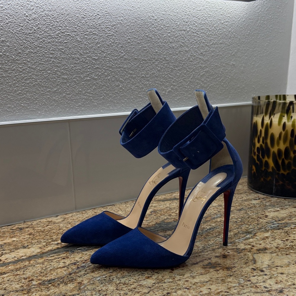 Authentic Christian Louboutin blue suede heel
